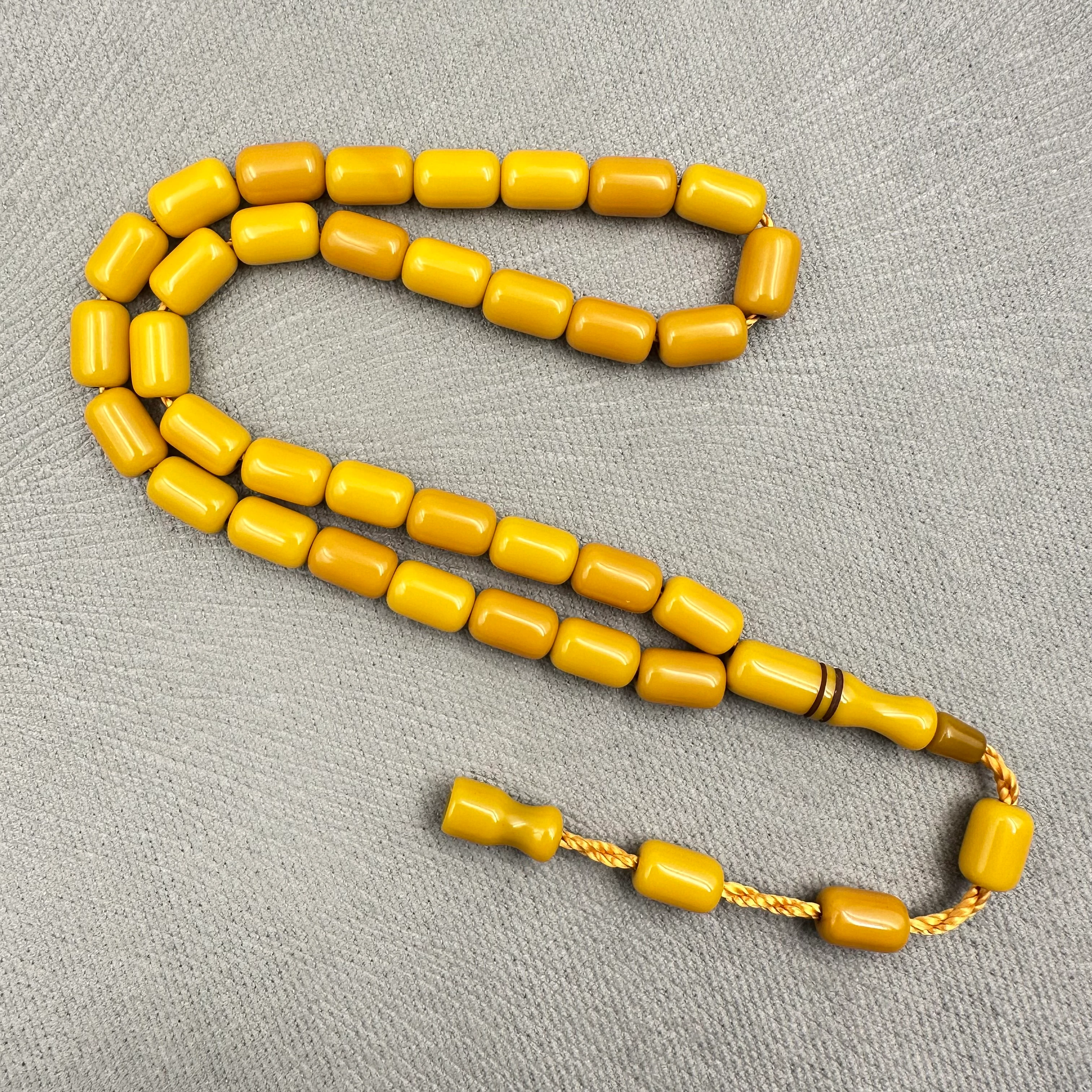 Sarı Hardal Tonlu Parlak Kapsül Kesim Sıkma Kehribar Tespih